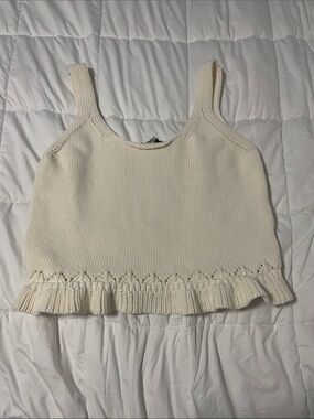 Sam Edelman Cream Knit Ruffle Hem Crop Top
